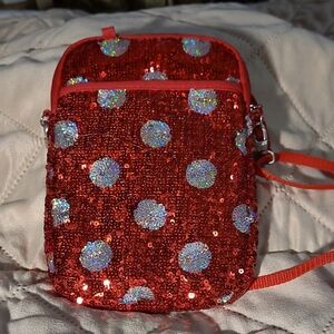 Disney Red and Silver Sequin Crossbody Bag